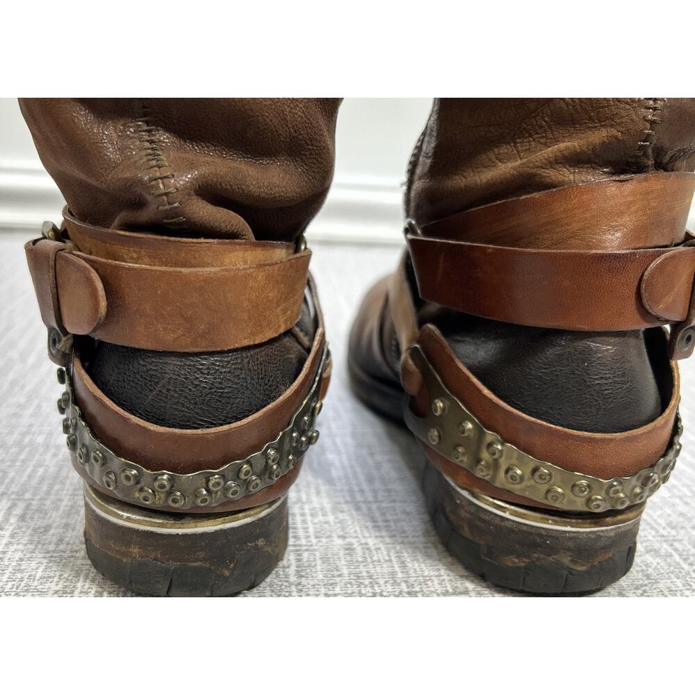 AS 98 Airstep Italian Zipper Boho Biker Brown Distressed Riding Boots 37/ 7 - Picture 4 of 16